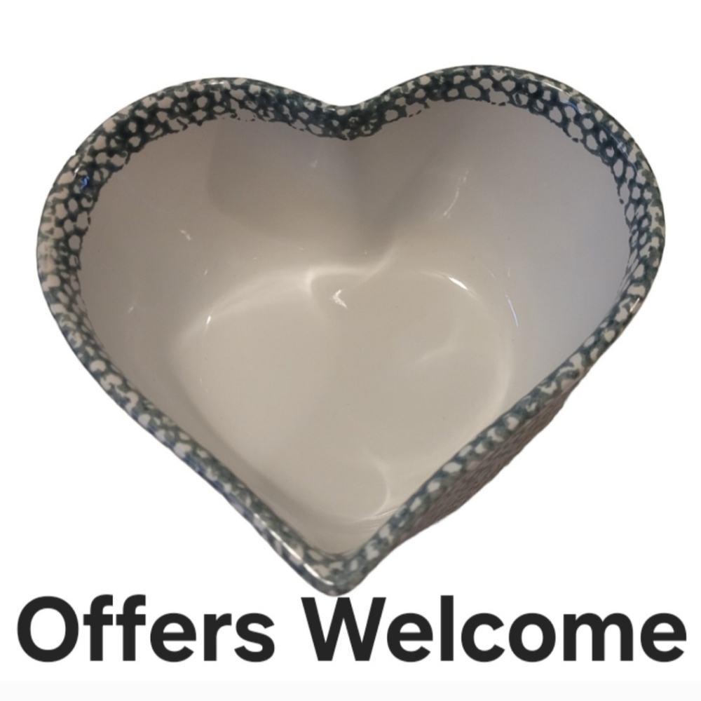 1994 ABC Heart shaped nesting bowl Green Spongeware 3" deep 6 3/8" wide …